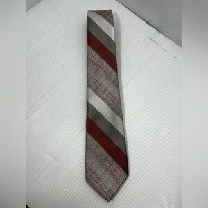 Designer Collection Striped Necktie Burgundy Gray Silver Mens Formal